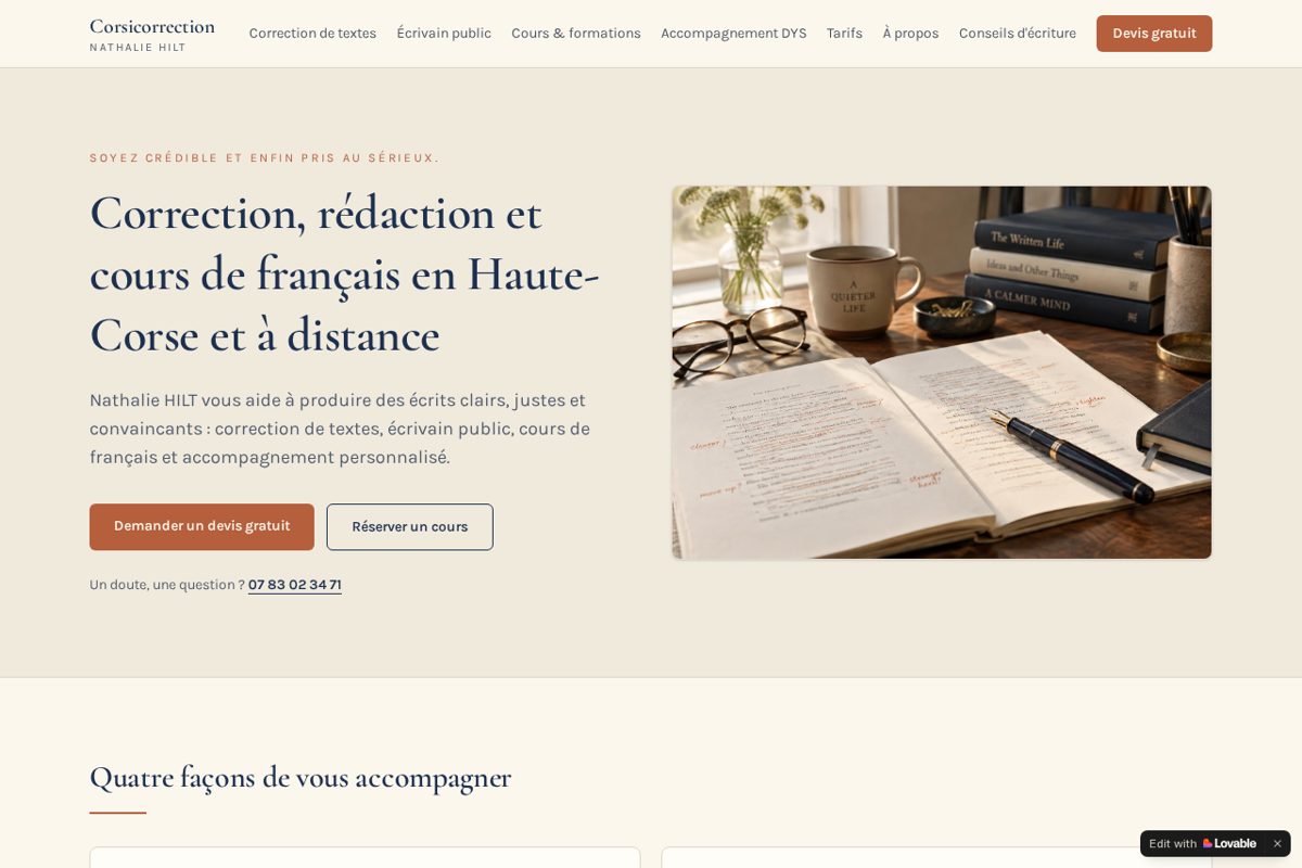Aperçu du site Français expertise, service de correction, rédaction et cours de français